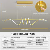 Linear LED Pendant Light, Gold, 180cm