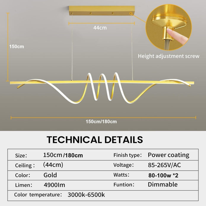 BAMDECOR A202 Dimmable LED Linear Pendant Light in Gold — 1.8m — Allure Home Collections