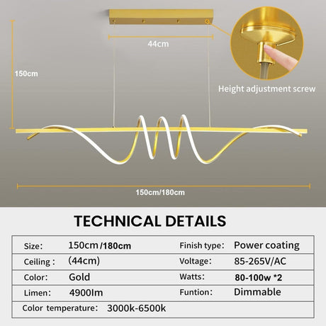 BAMDECOR A202 Dimmable LED Linear Pendant Light in Gold — 1.8m — Allure Home Collections