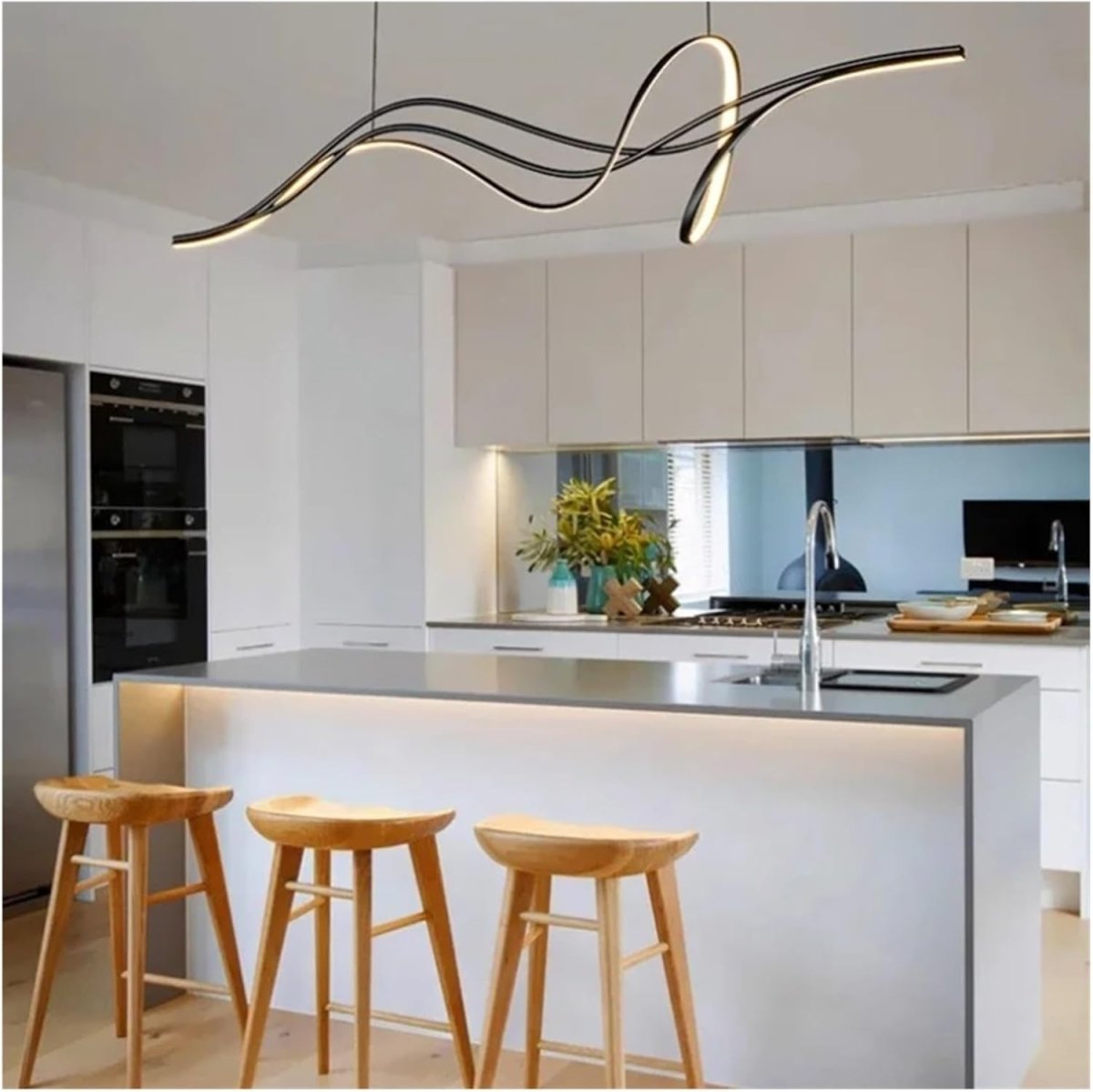 Modern Minimalist LED Pendant Light Dimmable Black 1.8 Metres