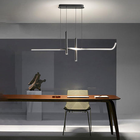 Modern Black Linear LED Pendant Light 120cm