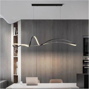 Camogli black linear LED pendant at 120cm above a kitchen bench