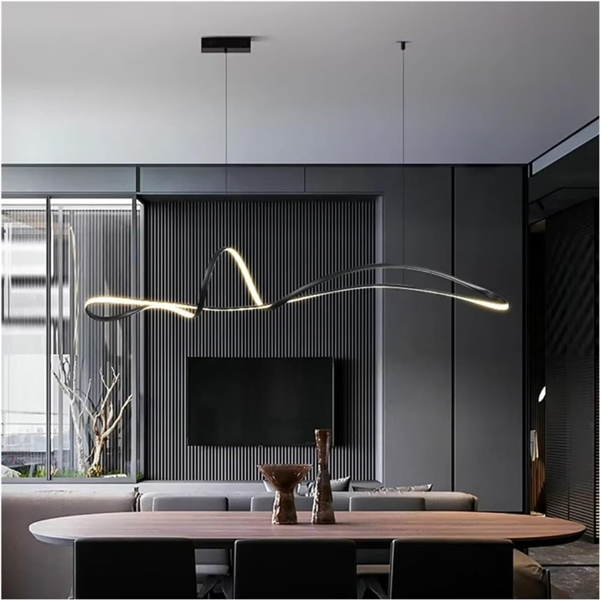 Modern black LED linear pendant light, 180cm