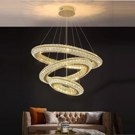 Three Ring Crystal LED Chandelier, Gold, 100/80/60cm
