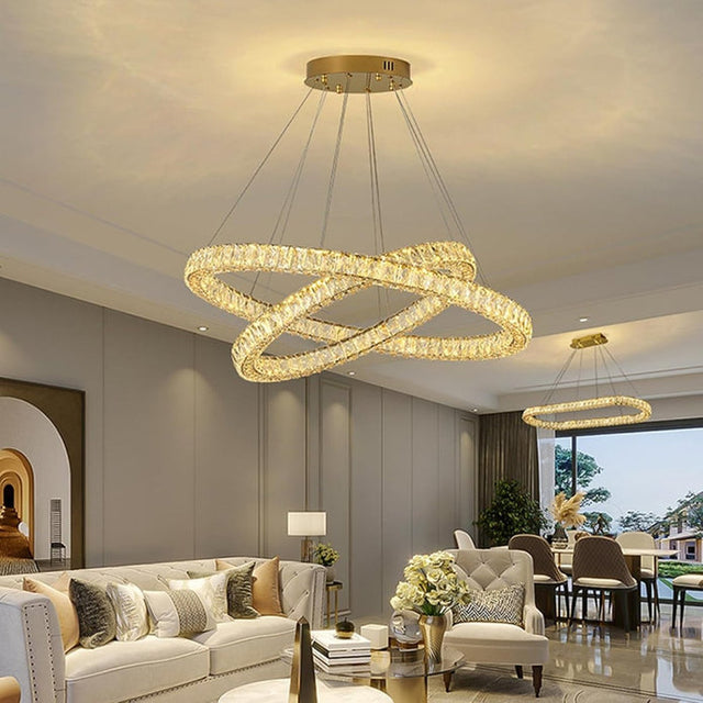 Two Ring Round Crystal LED Chandelier, Gold, 100/60cm
