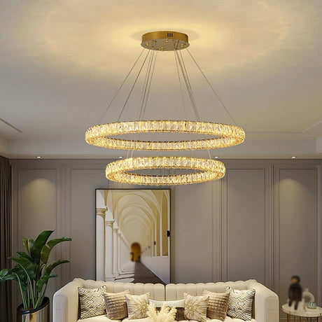 Two Ring Round Crystal LED Chandelier, Gold, 100/60cm