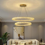 Two Ring Round Crystal LED Chandelier, Gold, 100/60cm