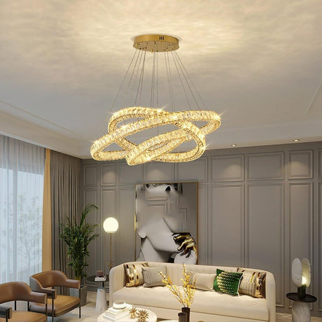 Three Ring Round Crystal LED Chandelier, Gold, 80/60/40cm