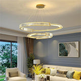 Two Ring Round Crystal LED Chandelier, Gold, 80/60cm