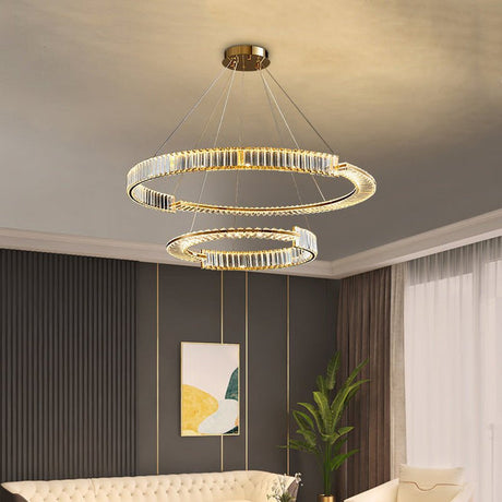 Two Ring Round Crystal LED Chandelier, Gold, 80/60cm