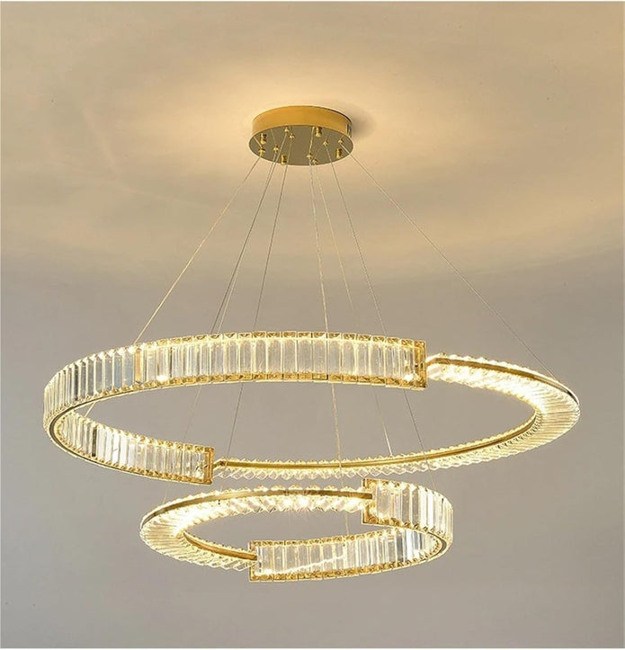 Two Ring Round Crystal LED Chandelier, Gold, 80/60cm
