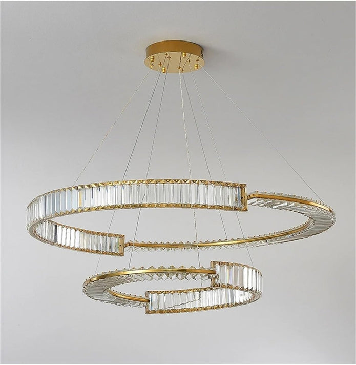 Two Ring Round Crystal LED Chandelier, Gold, 80/60cm