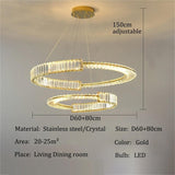 Two Ring Round Crystal LED Chandelier, Gold, 80/60cm
