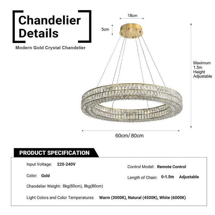 Round crystal chandelier viewed from below
