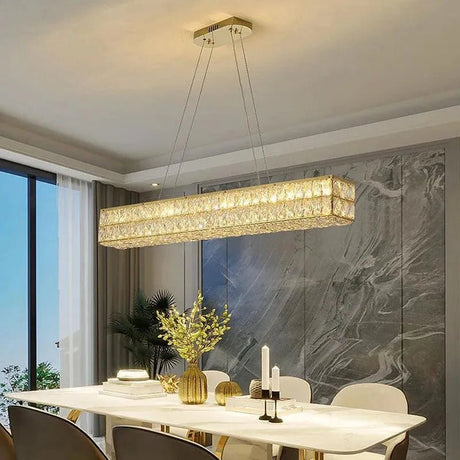 Linear gold crystal ring LED chandelier, 120cm