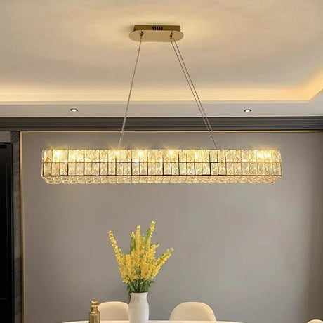 Linear crystal chandelier detail showing K9 crystals