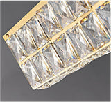 Linear crystal chandelier viewed from below