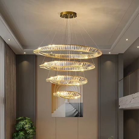 Modern gold crystal wave four ring LED chandelier