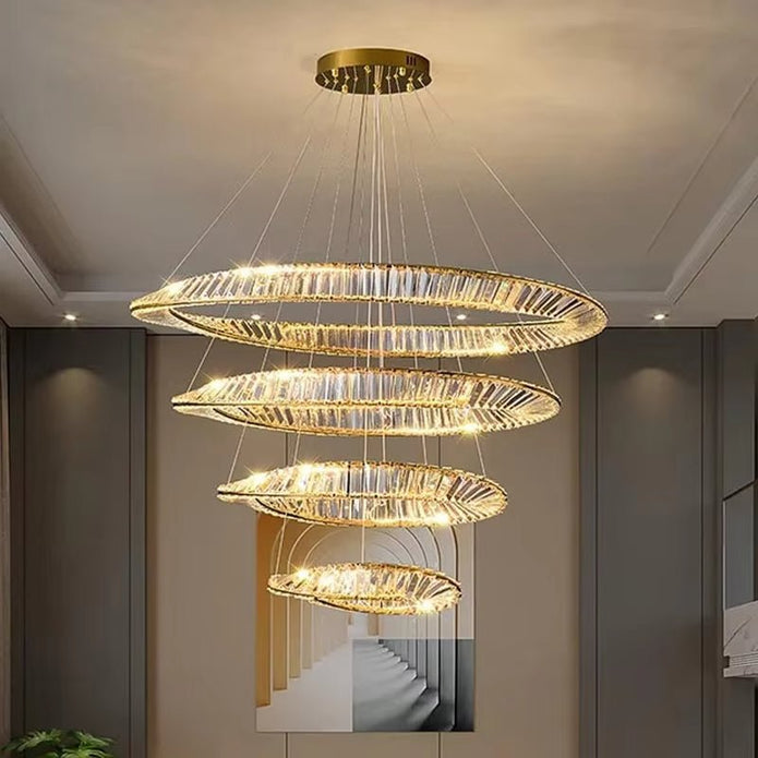 Modern gold crystal wave four ring LED chandelier