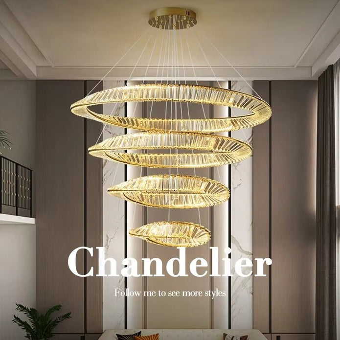 Modern gold crystal wave four ring LED chandelier