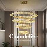 Modern gold crystal wave four ring LED chandelier