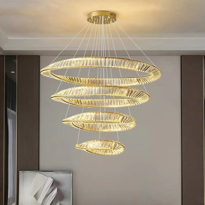 Modern gold crystal wave four ring LED chandelier