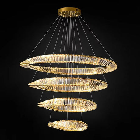 Modern gold crystal wave four ring LED chandelier