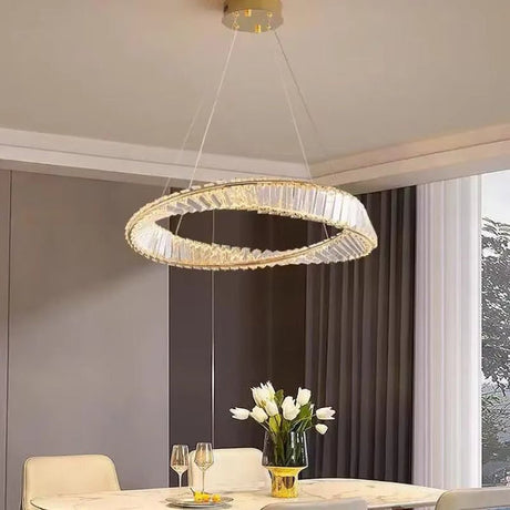 Crystal wave ring chandelier detail showing crystal prisms