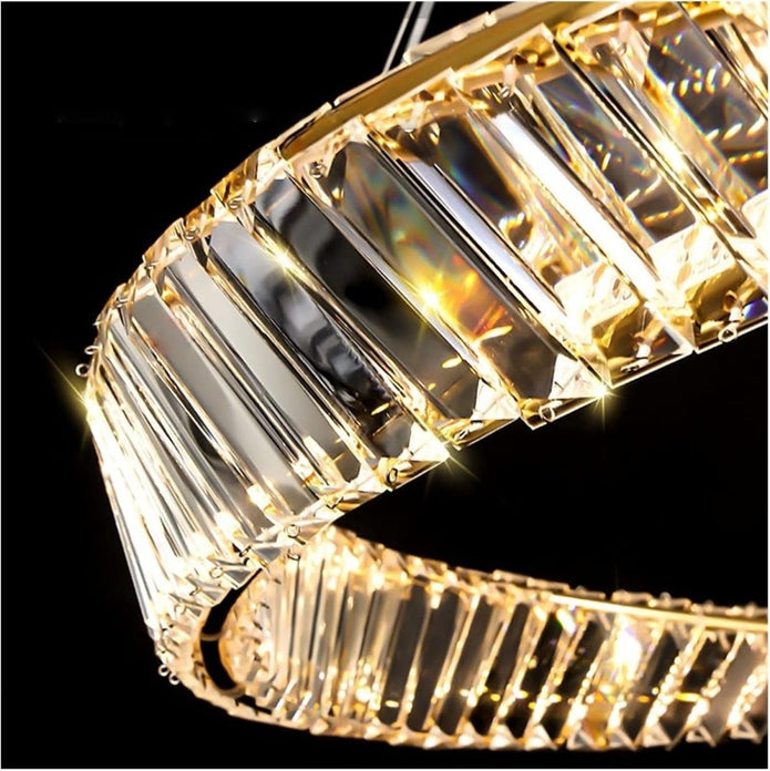 Crystal ring chandelier viewed from below