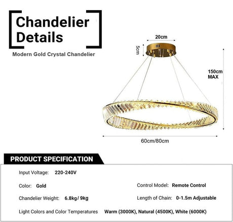 Gold crystal chandelier with ceiling canopy