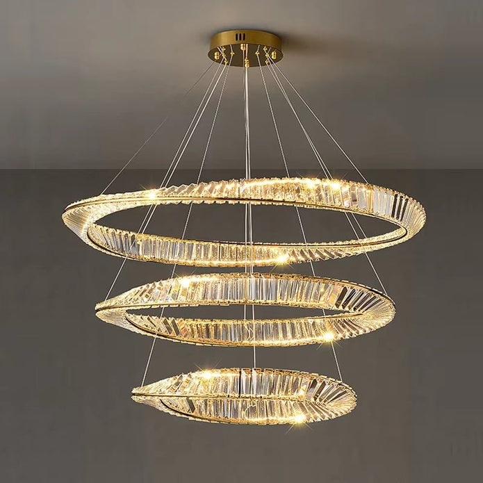 Tiered crystal wave chandelier detail showing crystal prisms