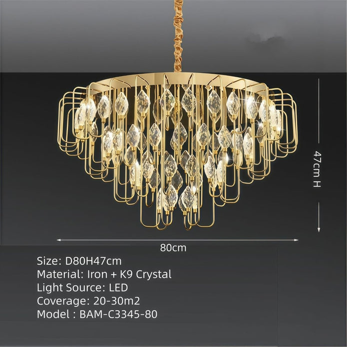 Modern gold crystal leaf LED chandelier 60 x 30cm