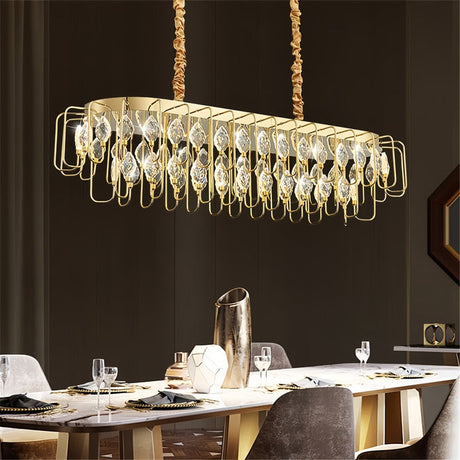 Modern French gold crystal leaf oval LED chandelier 120cm