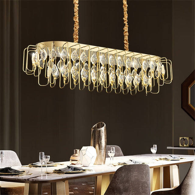 Modern French gold crystal leaf oval LED chandelier 120cm