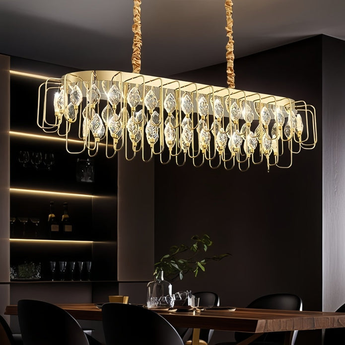 Modern French gold crystal leaf oval LED chandelier 120cm
