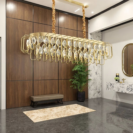 Modern French gold crystal leaf oval LED chandelier 120cm