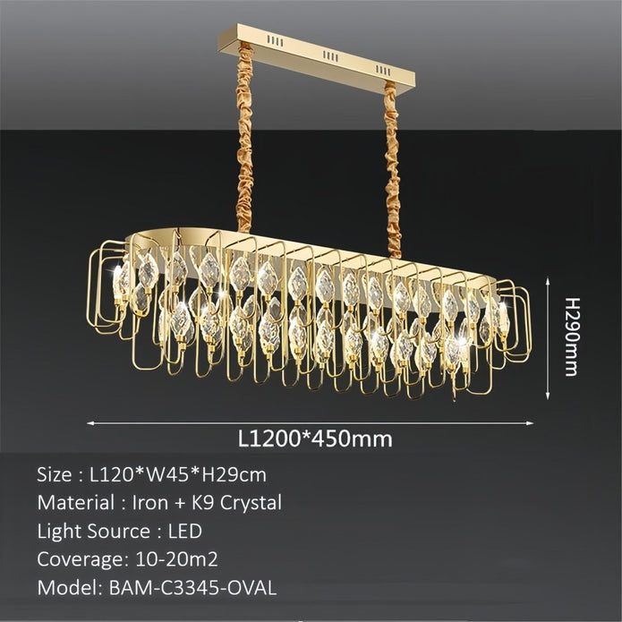 Modern French gold crystal leaf oval LED chandelier 120cm