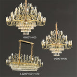 Modern gold crystal leaf LED chandelier 80 x 40cm