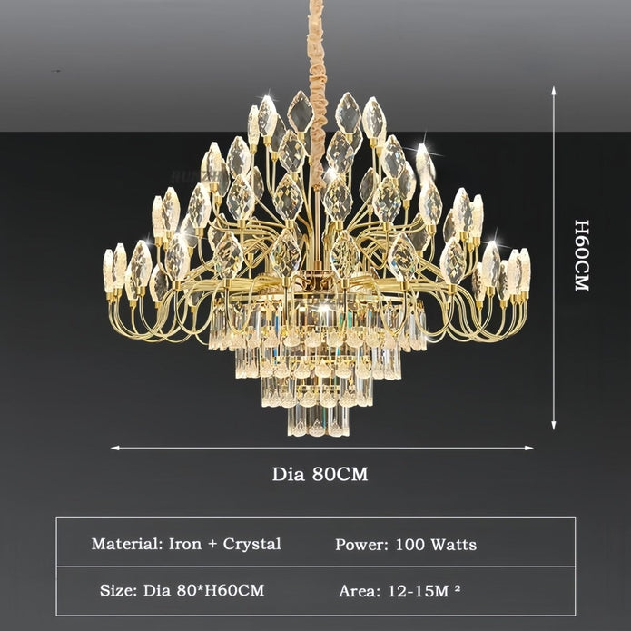 Modern gold crystal leaf LED chandelier 80 x 40cm