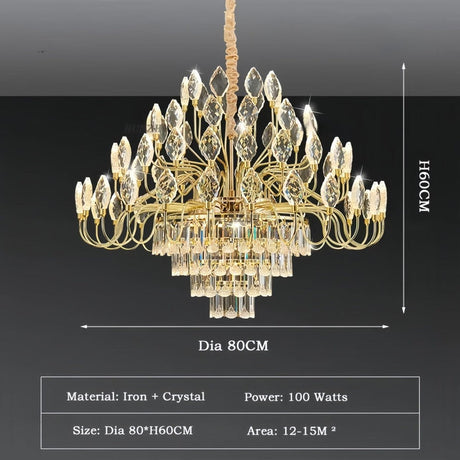 Modern gold crystal leaf LED chandelier 80 x 40cm