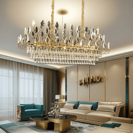 Crystal Leaf LED Chandelier, Gold