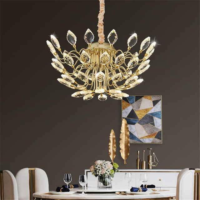 Modern gold crystal leaf LED chandelier 80 x 37cm