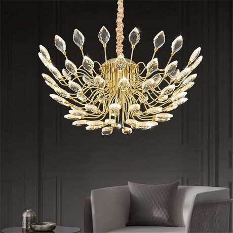 Modern gold crystal leaf LED chandelier 80 x 37cm