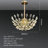 Modern gold crystal leaf LED chandelier 80 x 37cm