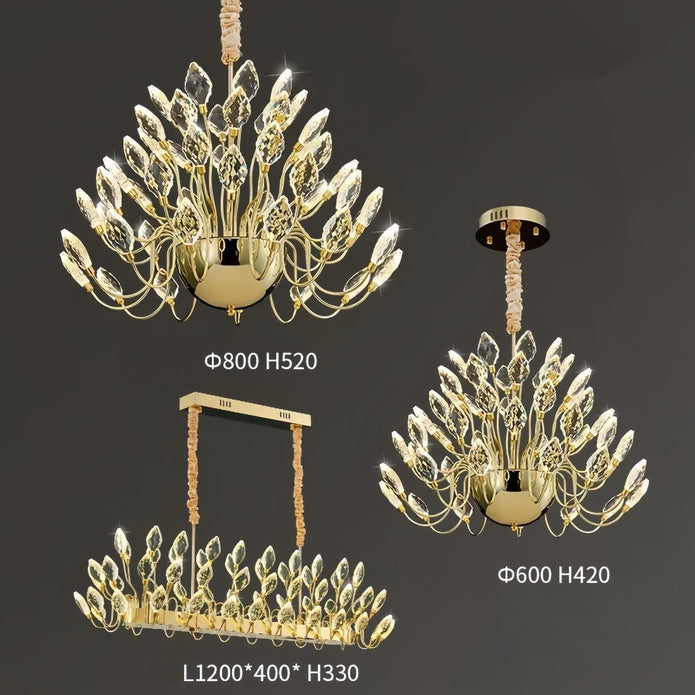 Modern luxury gold crystal leaf LED pendant chandelier, 60 cm