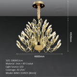 Modern luxury gold crystal leaf LED pendant chandelier, 60 cm