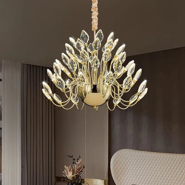 Modern gold crystal leaf LED chandelier 80 x 52cm