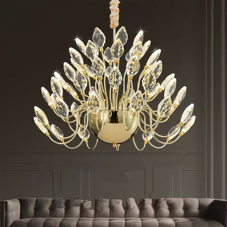 Modern gold crystal leaf LED chandelier 80 x 52cm