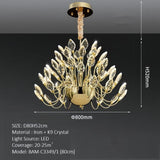Modern gold crystal leaf LED chandelier 80 x 52cm