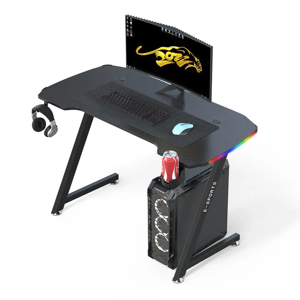 Z-Shape Professional Gaming Desk with RGB Lighting Carbon Fibre 100kg Capacity — Allure Home Collections